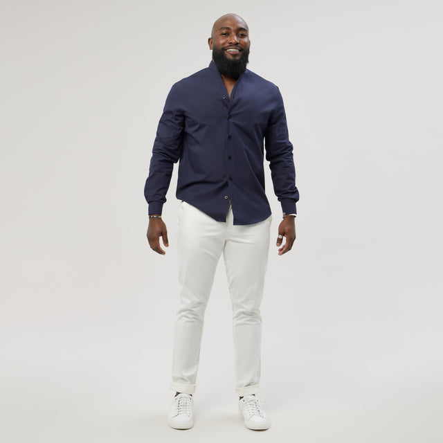 Chemise Col "Monte-Carlo" Bleu Marine en Popeline de Coton