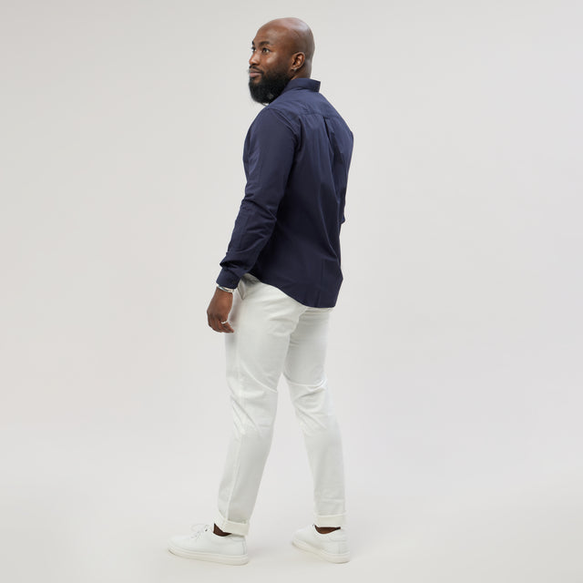 Chemise Col "Monte-Carlo" Bleu Marine en Popeline de Coton