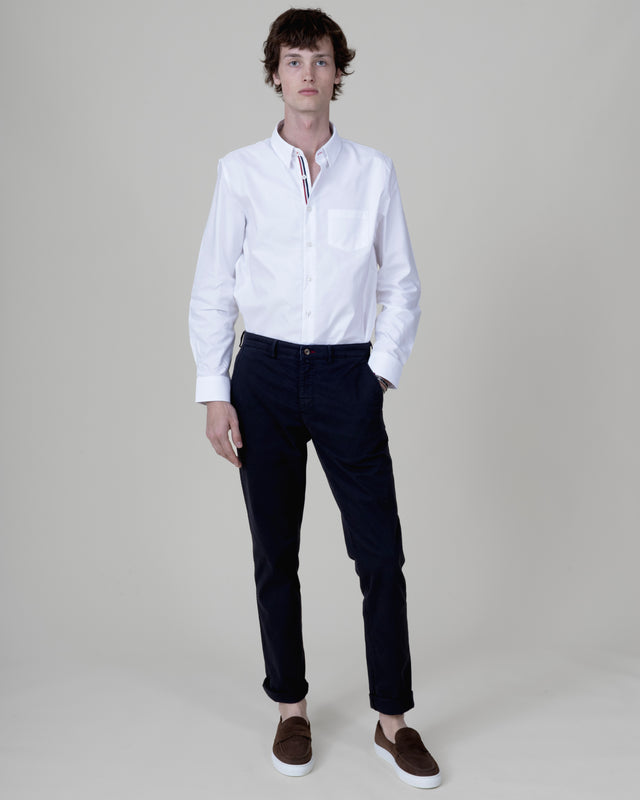 CHEMISE CORFOU EN OXFORD BLANCHE AVEC GANSE BLEU BLANC ROUGE °