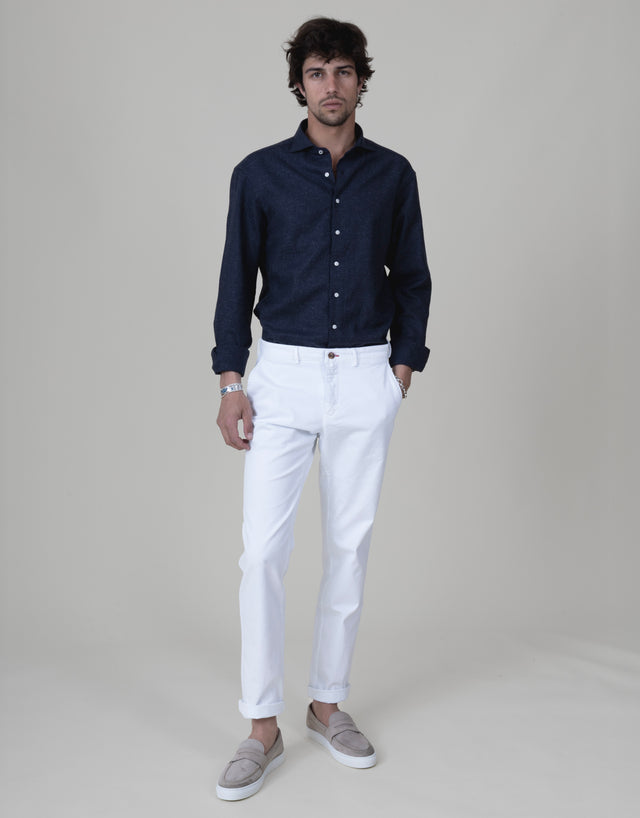 CHEMISE COL CUTAWAY CHINÉE EN LIN & COTON MARINE