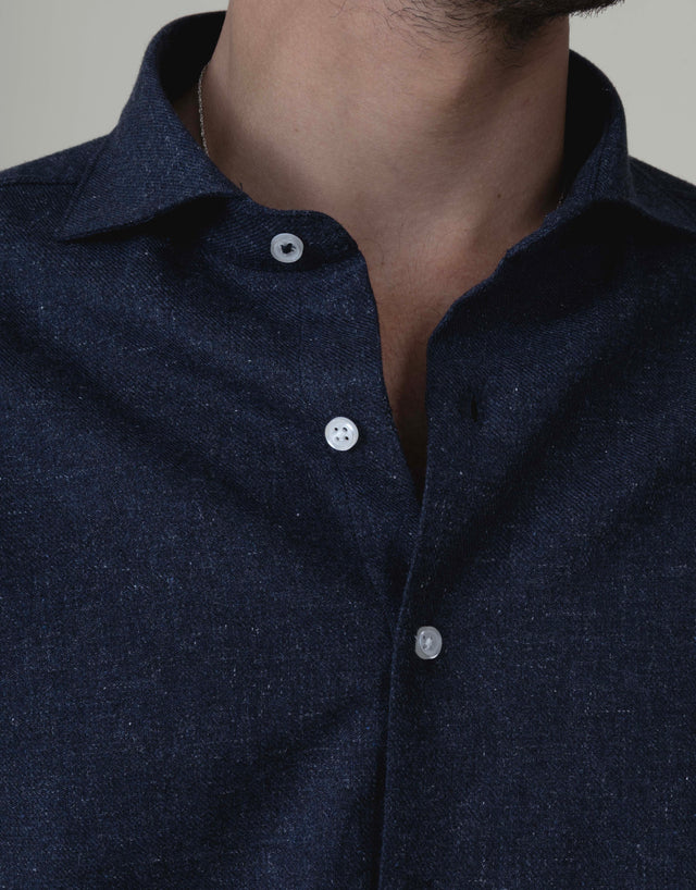 CHEMISE COL CUTAWAY CHINÉE EN LIN & COTON MARINE