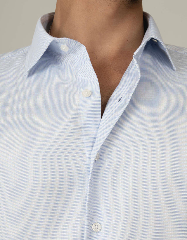 CHEMISE COL ITALIEN PIQUÉE BLEU CIEL