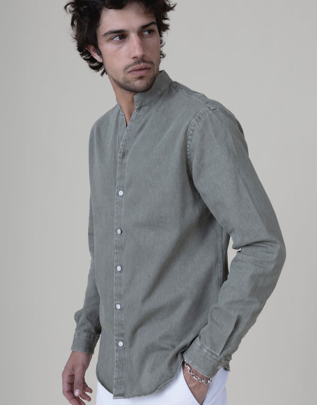 CHEMISE COL MONTE-CARLO EN JEANS DÉLAVÉ VERTE