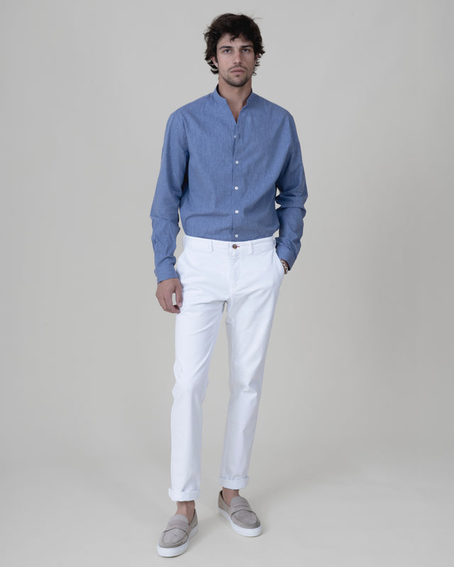 CHEMISE COL MONTE-CARLO EN COTON & LIN BLEU