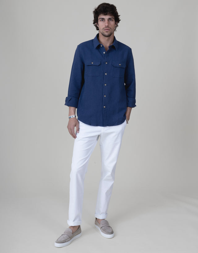 SURCHEMISE ALEX BLEU INDIGO EN MATIÈRE GAUFRÉE