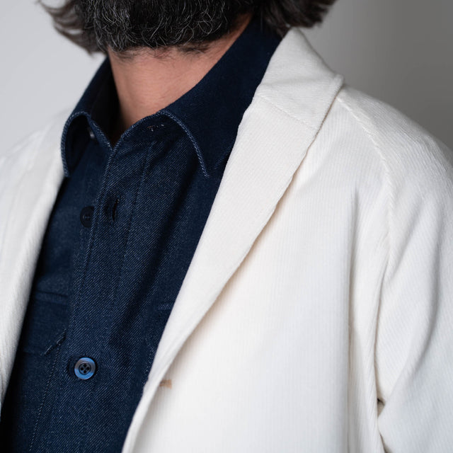 Veste Peintre "Beauclerc" Col Châle Ecru en Velours