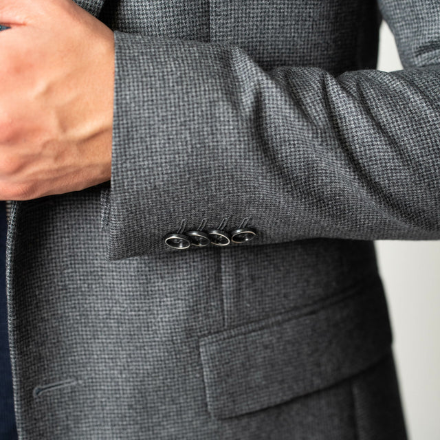 Veste "Malraux" en Laine à Pied de Poule Grise à Plastron Démontable