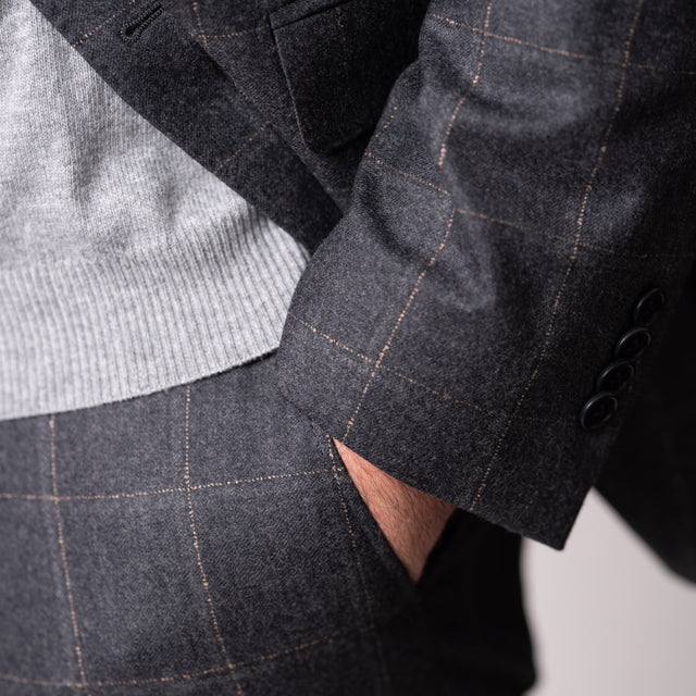 Costume en Flanelle Gris à Carreaux Beige Vitale Barberis Canonico A