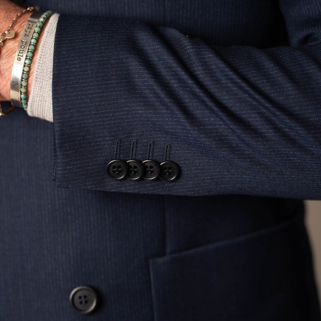 Veste Croisée "Eiffel" Bleu Marine à Rayures Bleu Vitale Barberis Canonico