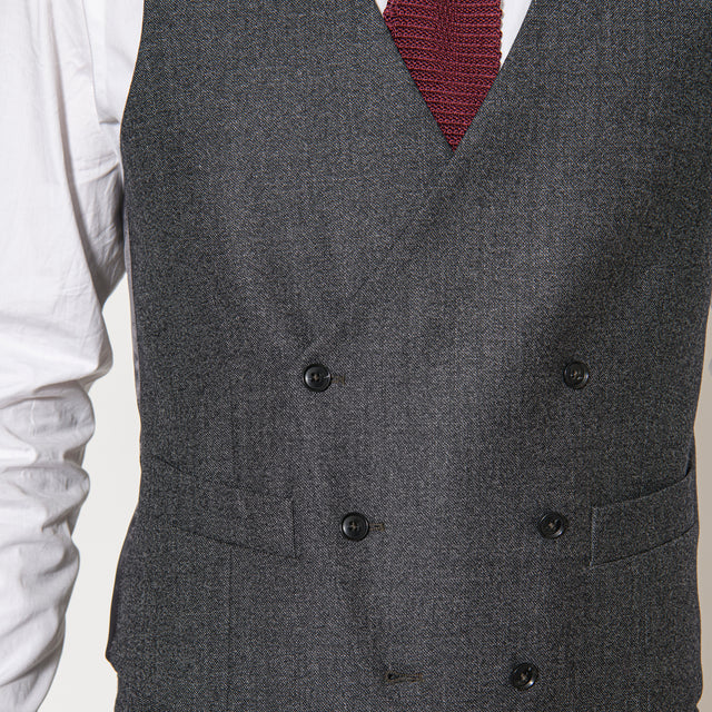 Gilet Croisé "Rome" Gris en Tweed Chiné Vitale Barberis Canonico