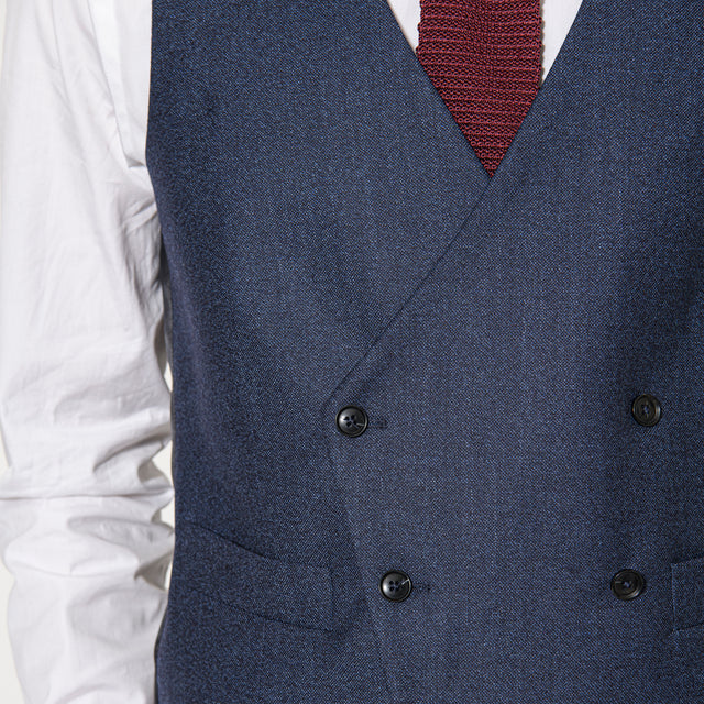 Gilet Croisé "Rome" Bleu Marine en Tweed Chiné Vitale Barberis Canonico