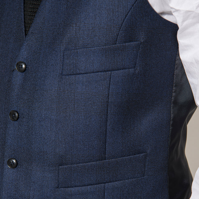Gilet Prince de Galle "Milan" en Flanelle Bleu Marine Vitale Barberis Canonico