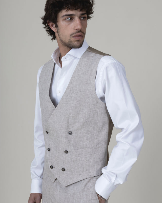 Gilet Croisé "Cyclades" en Lin Beige de chez Angelico