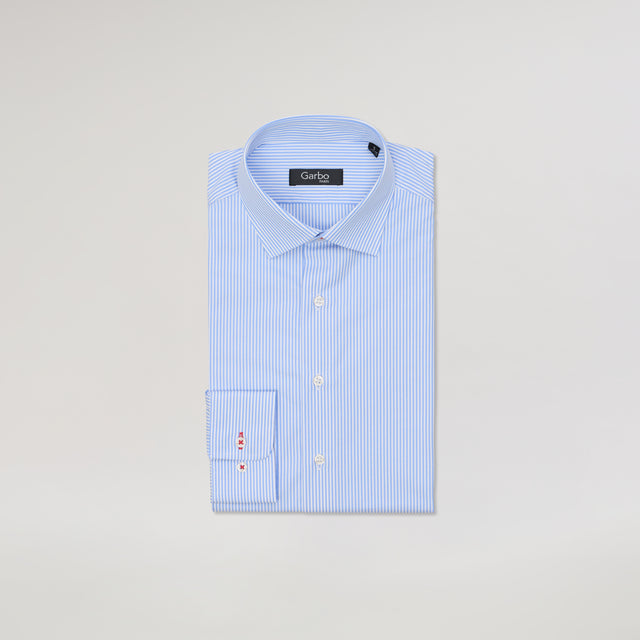 Chemise Col "Italien" à Rayures Batôns Bleu Ciel