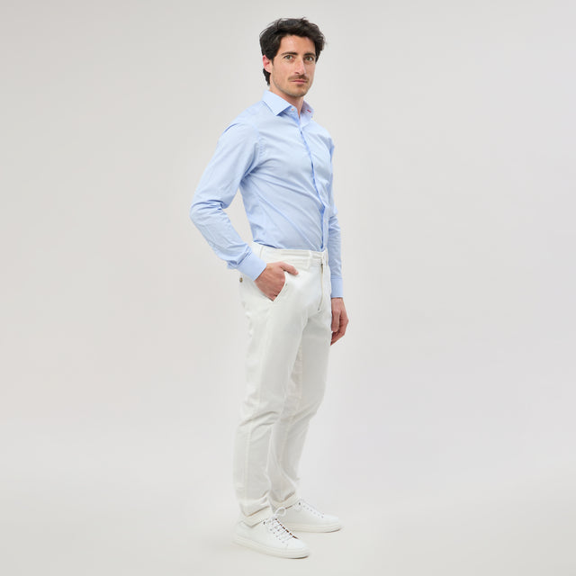 Chemise Col "Italien" à Rayures Batôns Bleu Ciel