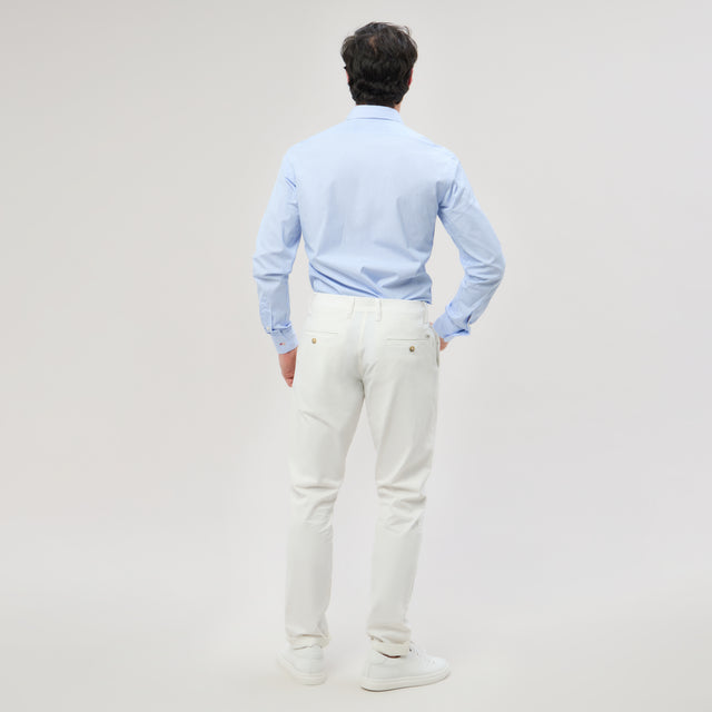 Chemise Col "Italien" à Rayures Batôns Bleu Ciel