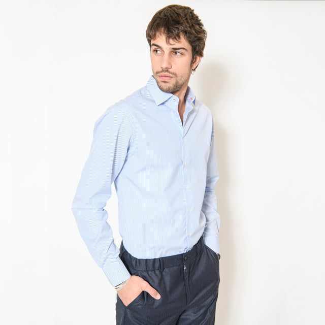 Chemise Col "Italien" à Rayures Batôns Bleu Ciel