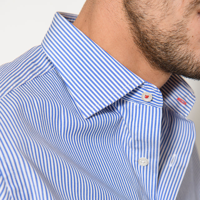 Chemise Col "Italien" à Rayures Batôns Bleu Marine
