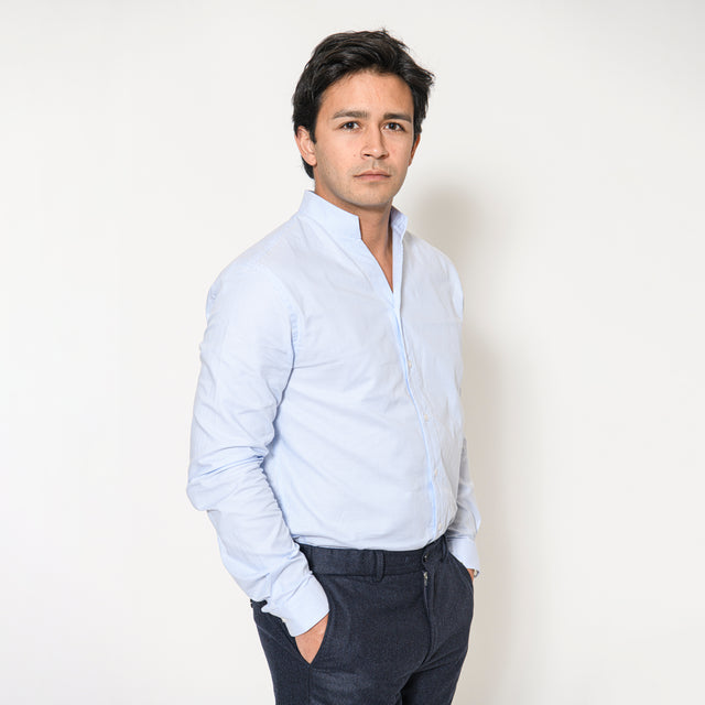 Chemise Col "Monte-Carlo" en Oxford à Rayures Blanche et Bleu