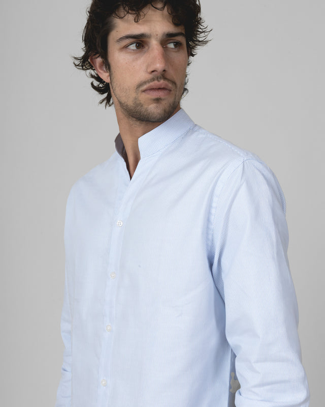 CHEMISE COL MONTE-CARLO EN OXFORD À RAYURES BLANCHE & BLEU