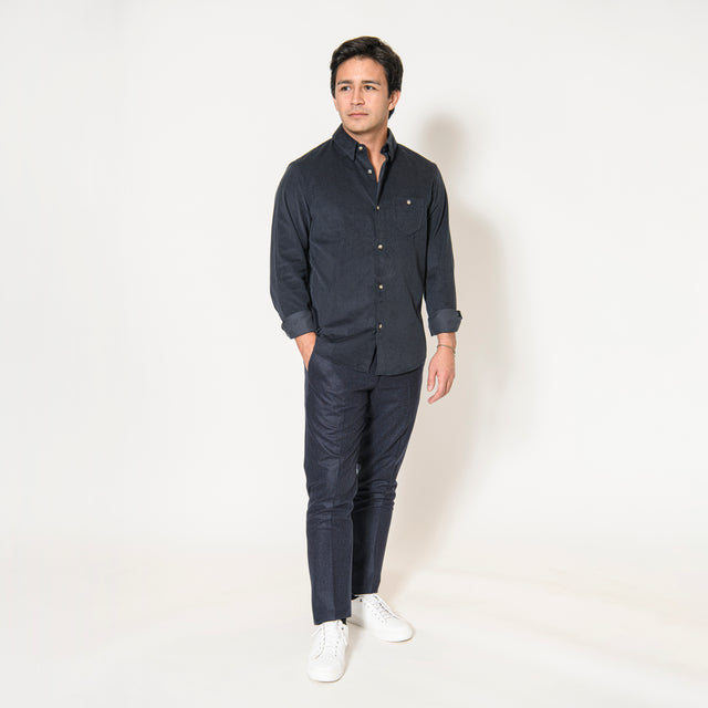 Chemise "Corfou" en Velours Milleraie Bleu Marine