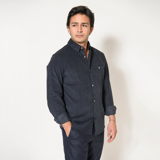 Chemise "Corfou" en Velours Milleraie Bleu Marine