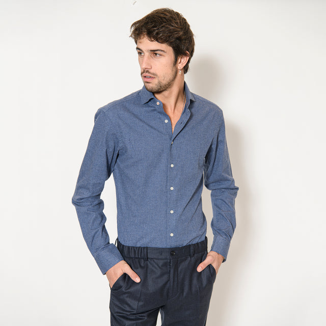 Chemise Col Nouveau "Cutaway" en Flanelle à Chevrons Bleu