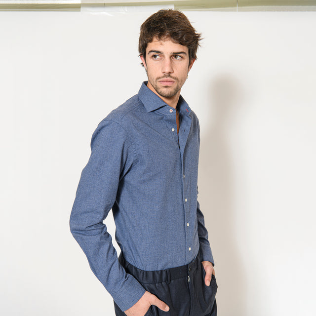Chemise Col Nouveau "Cutaway" en Flanelle à Chevrons Bleu