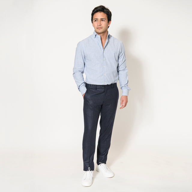 Chemise Nouveau Col "Cutaway" Jeans Chambray délavée à Fine Rayure