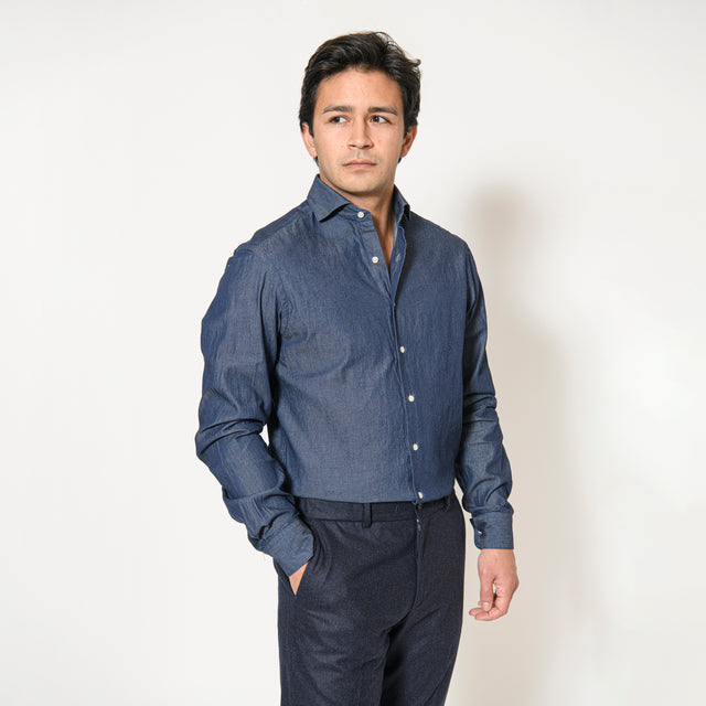 Chemise Nouveau Col "Cutaway" Jeans Twill Foncé