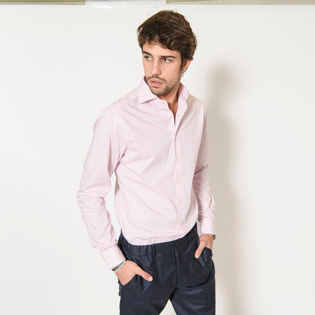 Chemise Nouveau Col "Cutaway" à Micro-Rayures Rose