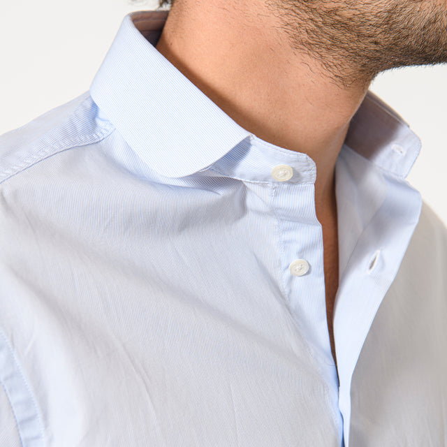 Chemise Col "Claudine" Bleu Ciel à Micro-Rayures