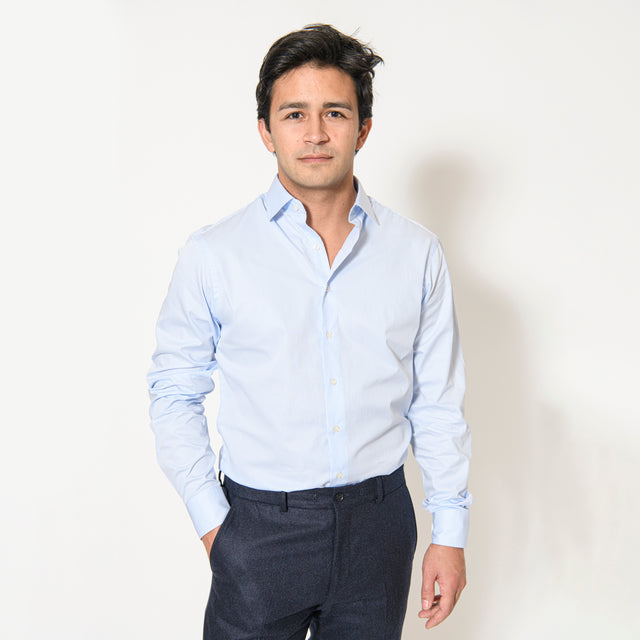 Chemise Col "Italien" Vichy Bleu Ciel