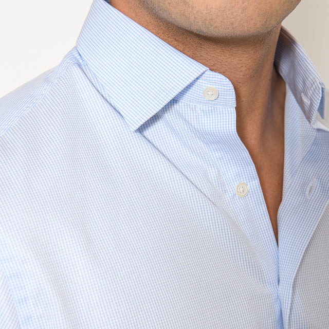 Chemise Col "Italien" Vichy Bleu Ciel