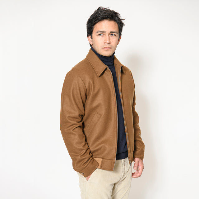 Le Blouson Teddy "Jimmy" Camel Col Chemise à Bords Côtes