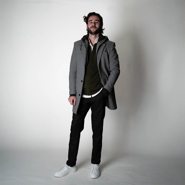 Manteau "Cornouailles" Gris Clair avec Plastron intérieur et Capuche amovible Anthracite