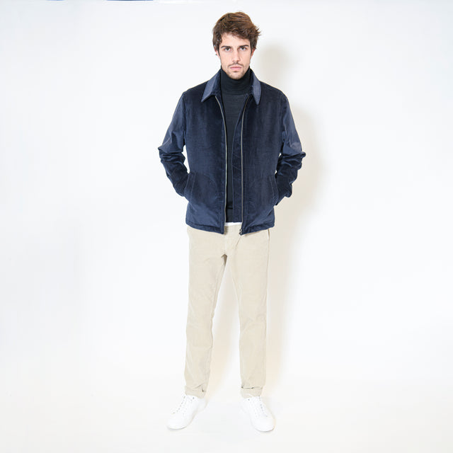 Blouson "Mario" Matelassé en Gros Velours Bleu Marine