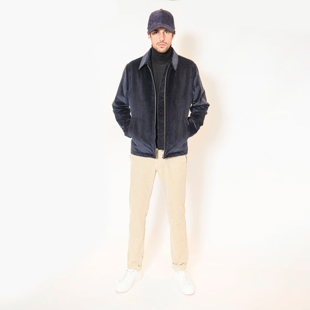 Blouson "Mario" Matelassé en Gros Velours Bleu Marine