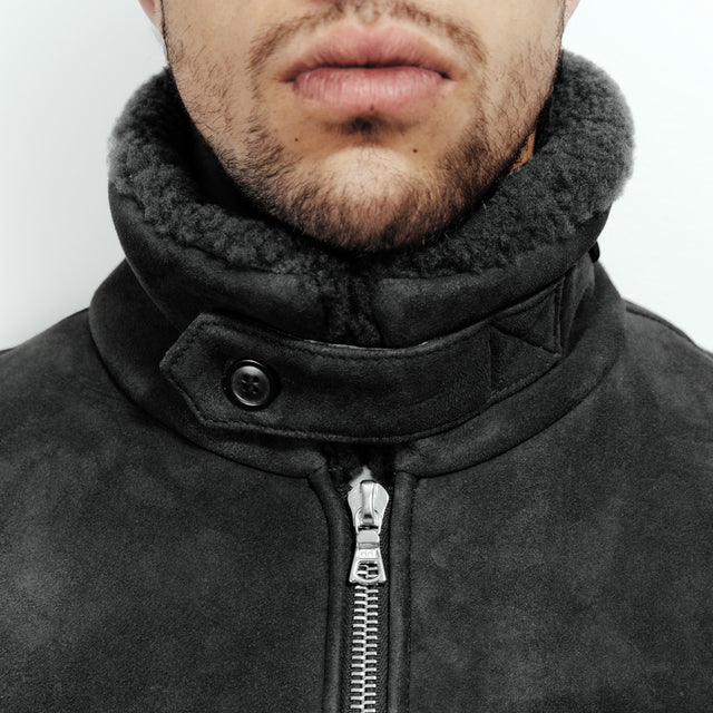 Blouson "Maverik" en Peau Lainé de Mouton Gris Anthracite
