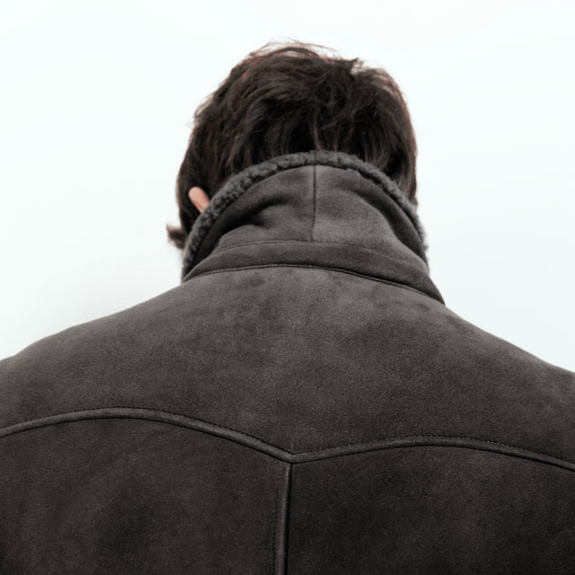 Blouson "Maverik" en Peau Lainé de Mouton Gris Anthracite