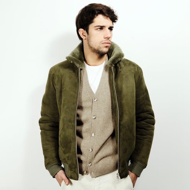 Blouson "Maverik" en Peau Lainé de Mouton Vert Olive