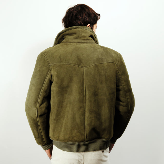 Blouson "Maverik" en Peau Lainé de Mouton Vert Olive