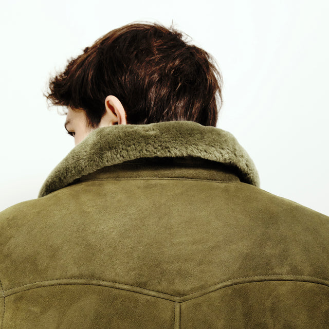 Blouson "Maverik" en Peau Lainé de Mouton Vert Olive