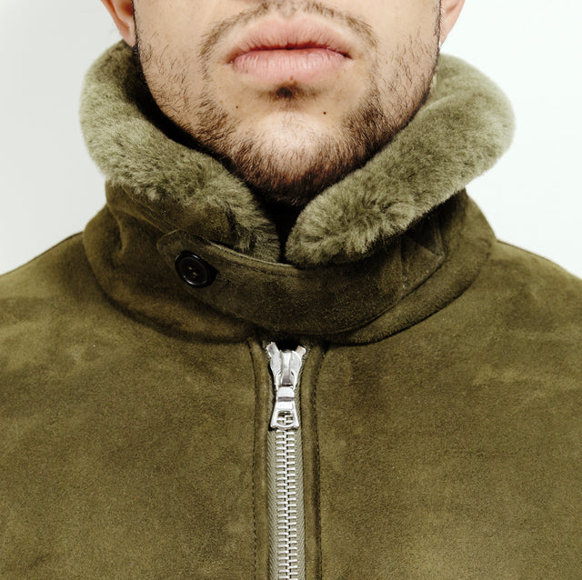 Blouson "Maverik" en Peau Lainé de Mouton Vert Olive