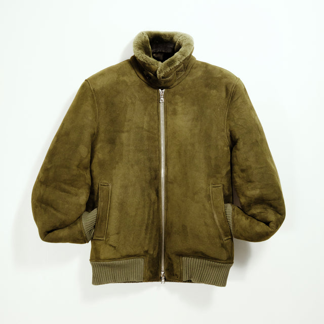 Blouson "Maverik" en Peau Lainé de Mouton Vert Olive