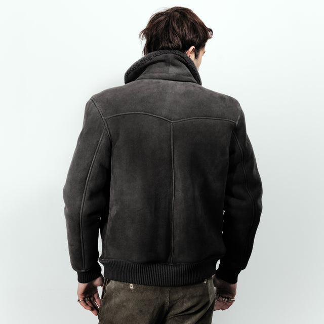Blouson "Maverik" en Peau Lainé de Mouton Gris Anthracite