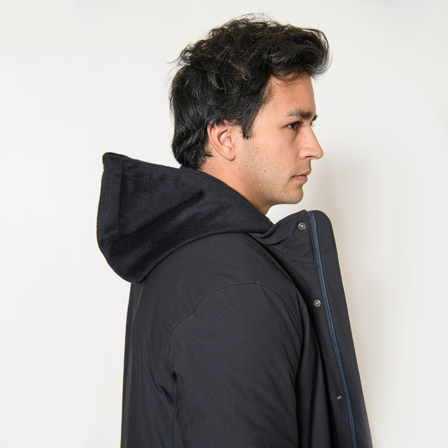 Manteau "Midlands" Technique Bleu Marine avec Plastron intérieur et Capuche amovible