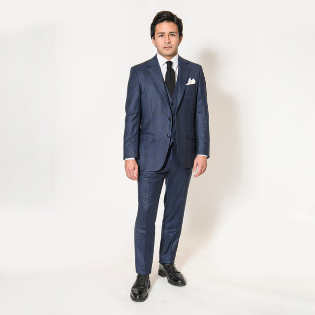 Costume Prince de Galle "Milan" Bleu Marine en Flanelle Vitale Barberis Canonico