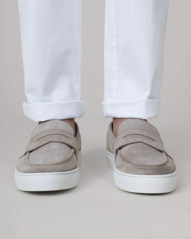 "Mykonos" Mocassin Sport Chic en Cuir Daim Beige
