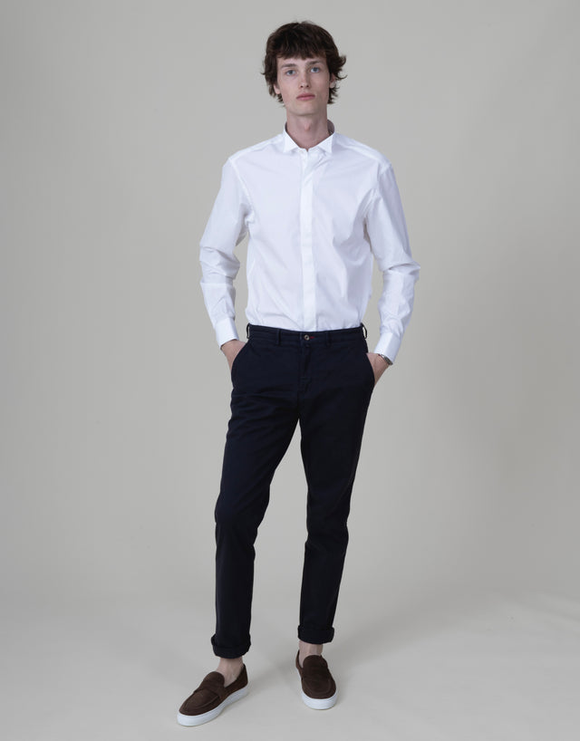CHEMISE DE CÉRÉMONIE À COL CASSÉ BLANCHE & BOUTONS CACHÉS
